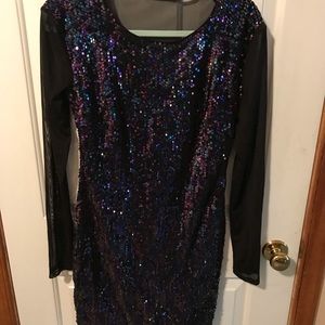 Sequin Long Sleeve Mesh Dress